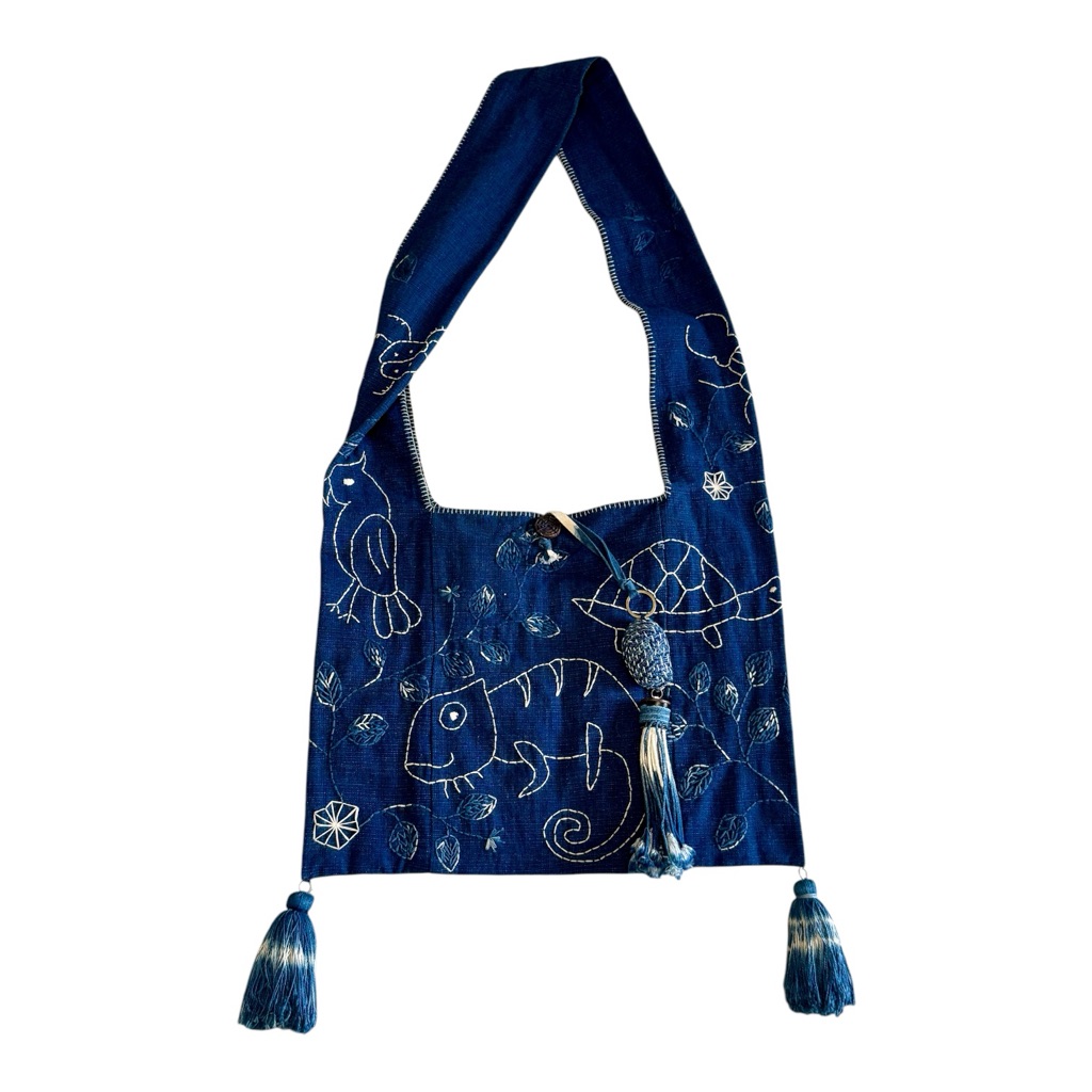 Momo New York Hand Embroidered Boho Chic Artisan Shoulder Crossbody Tassel Bag — image 3 of 6